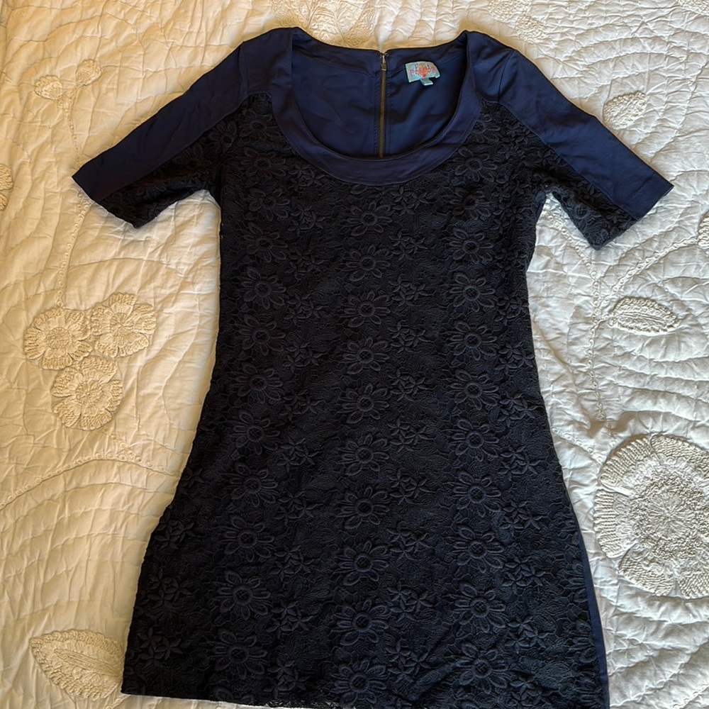 Navy blue lace overlay dress